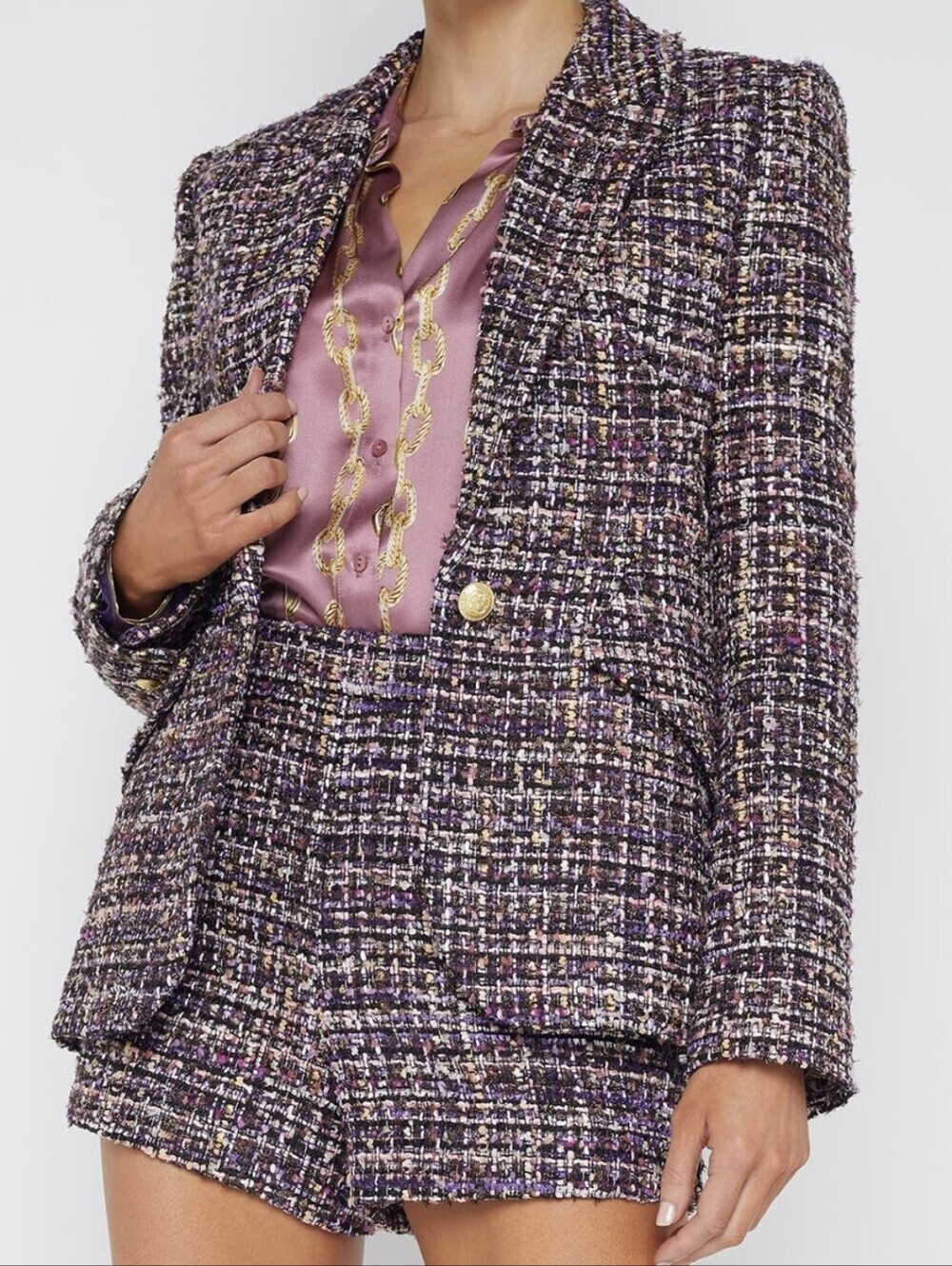 Nwt L'AGENCE Chamberlain Purple Multi Tweed Single-Button Blazer Size 8 - Picture 2 of 14